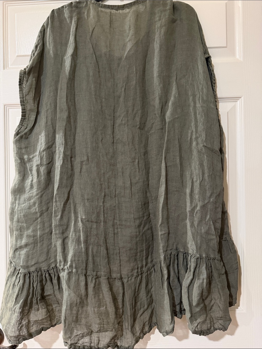Flowy Ruffled Linen Tunic Top - Olive Green - Picture 4 of 4
